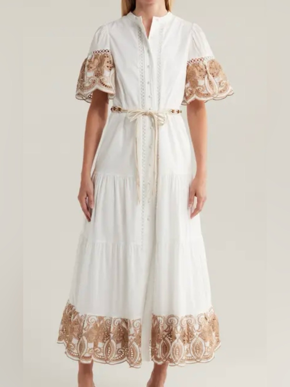 Nwt Love By Design White Dress with Beige Embroidered Trim